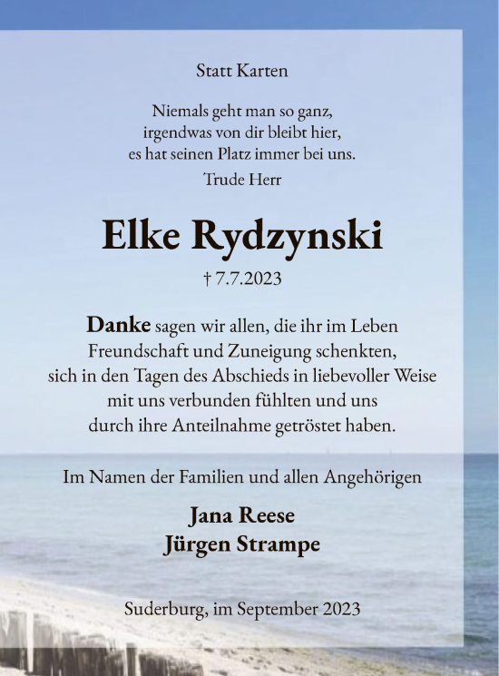 Traueranzeige von Elke Rydzynski von UEL