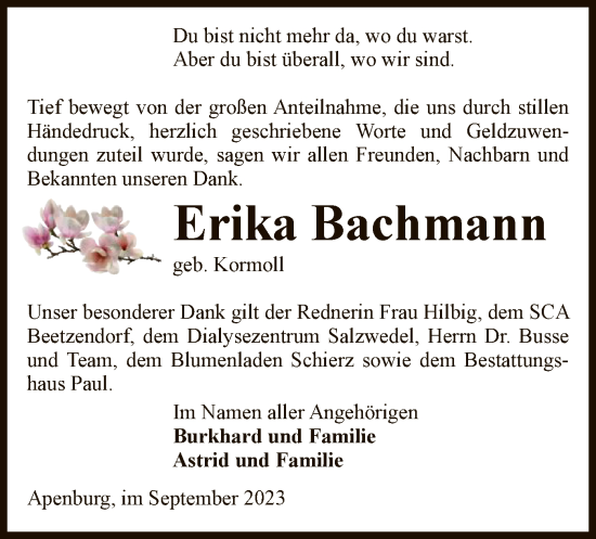 Traueranzeige von Erika Bachmann von UEL