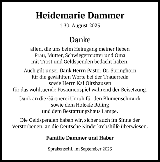 Traueranzeige von Heidemarie Dammer von UEL