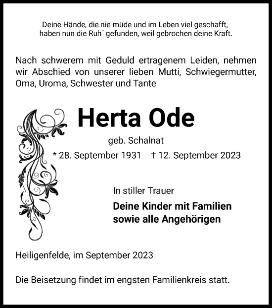 Traueranzeige von Herta Ode von UEL