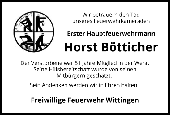 Traueranzeige von Horst Bötticher von UEL