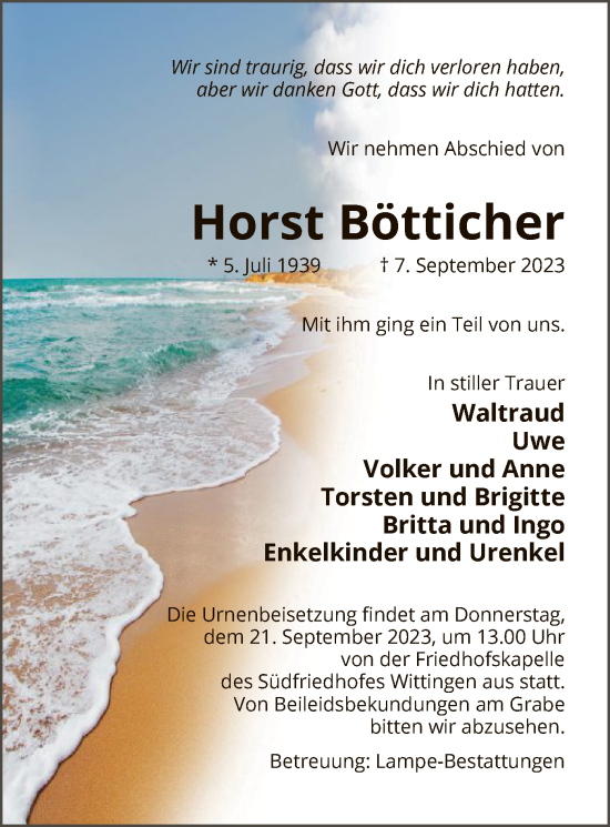 Traueranzeige von Horst Bötticher von UEL
