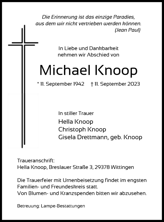 Traueranzeige von Michael Knoop von UEL