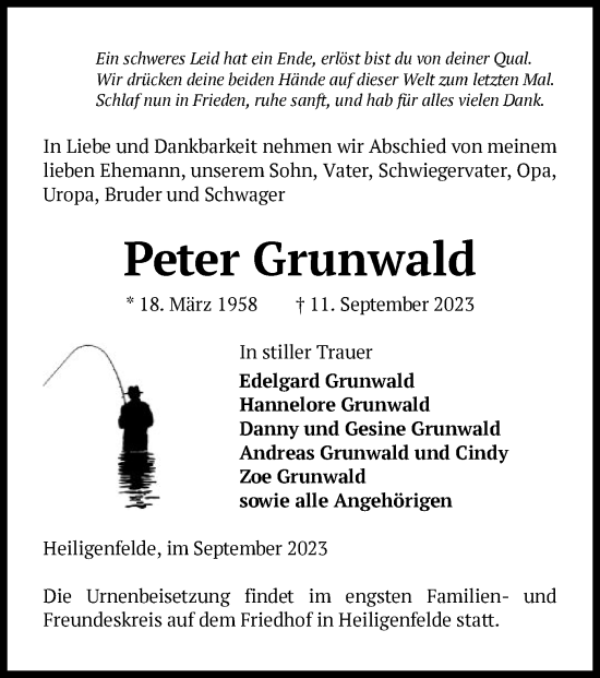 Traueranzeige von Peter Grunwald von UEL