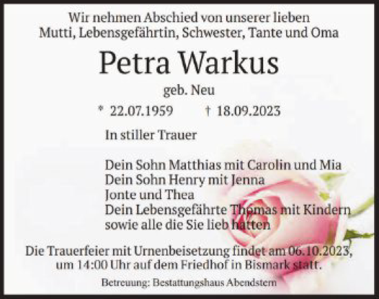 Traueranzeige von Petra Warkus von UEL