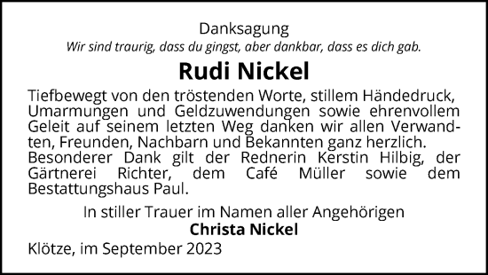 Traueranzeige von Rudi Nickel von UEL