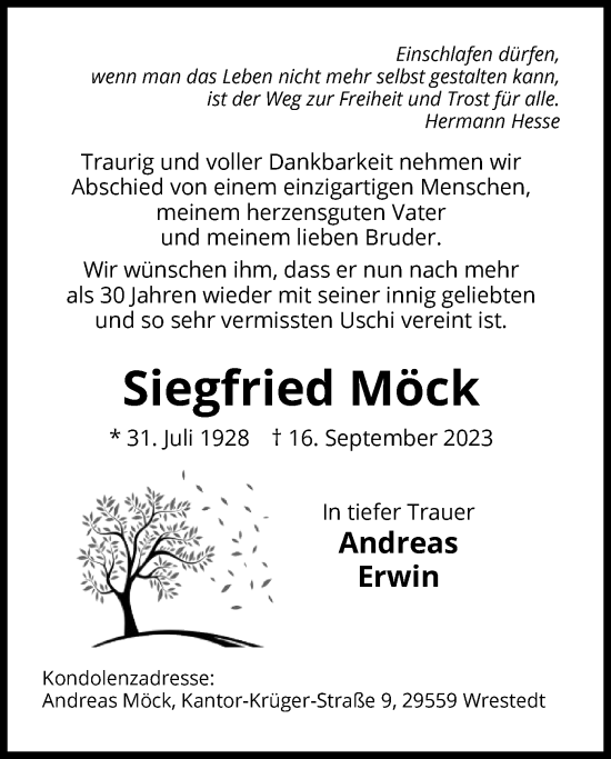 Traueranzeige von Siegfried Möck von UEL