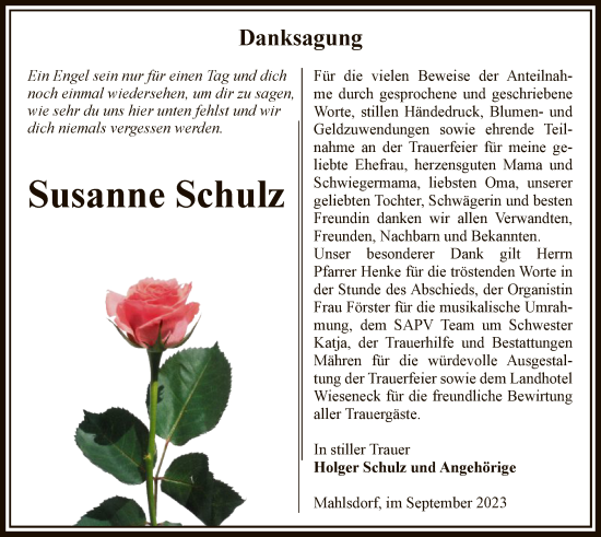 Traueranzeige von Susanne Schulz von UEL