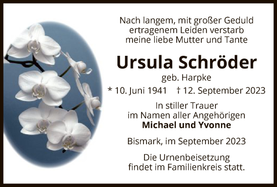 Traueranzeige von Ursula Schröder von UEL