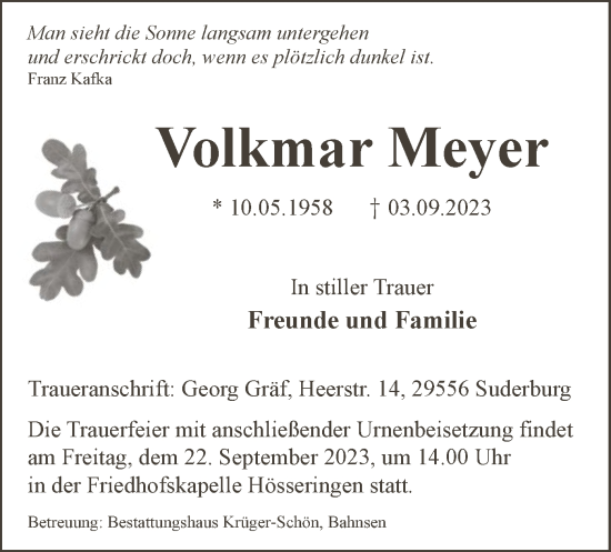 Traueranzeige von Volkmar Meyer von UEL