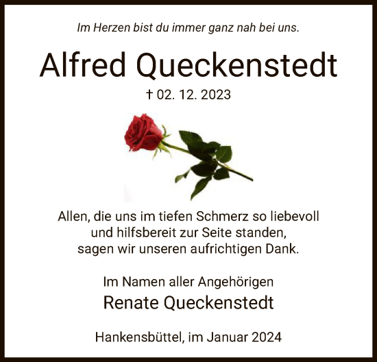 Traueranzeige von Alfred Queckenstedt von UEL