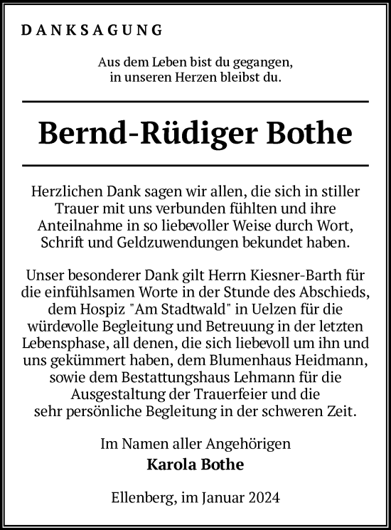 Traueranzeige von Bernd-Rüdiger Bothe von UEL