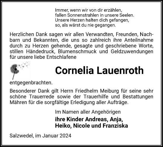 Traueranzeige von Cornelia Lauenroth von UEL