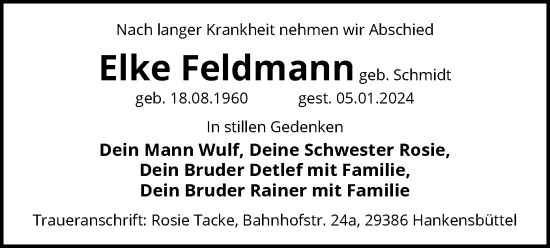 Traueranzeige von Elke Feldmann von UEL