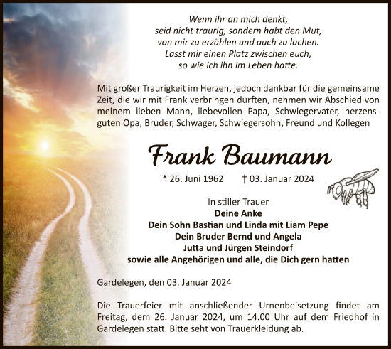 Traueranzeige von Frank Baumann von UEL