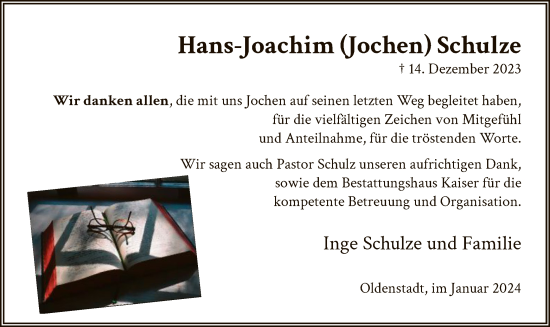 Traueranzeige von Hans-Joachim  Schulze von UEL