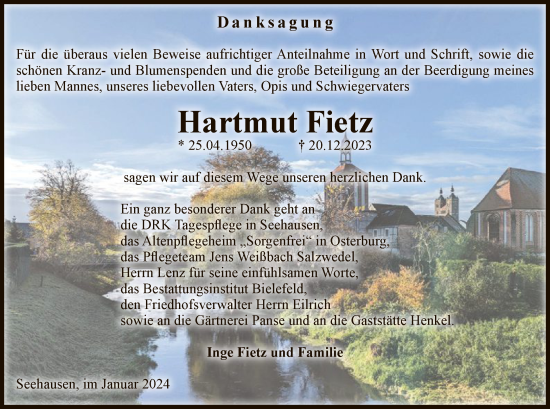 Traueranzeige von Hartmut Fietz von UEL