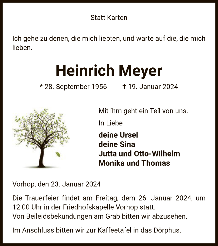  Traueranzeige für Heinrich Meyer vom 23.01.2024 aus UEL