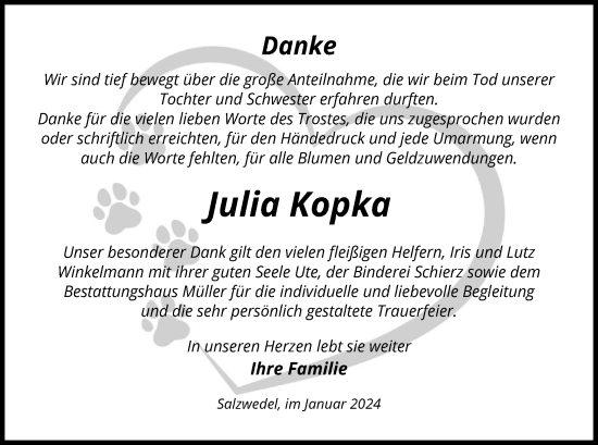 Traueranzeige von Julia Kopka von UEL