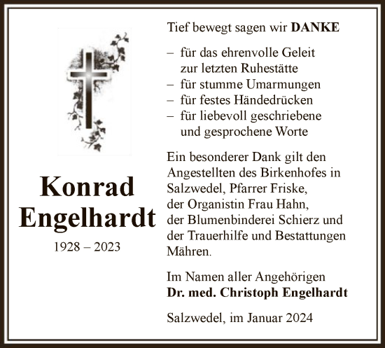 Traueranzeige von Konrad Engelhardt von UEL