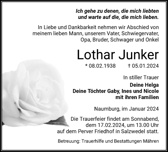 Traueranzeige von Lothar Junker von UEL