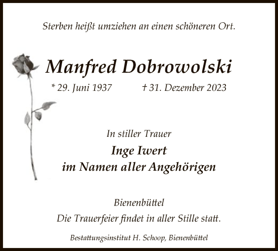 Traueranzeige von Manfred Dobrowolski von UEL