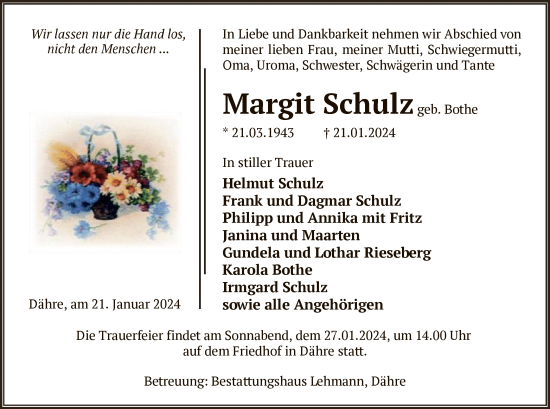 Traueranzeige von Margit Schulz von UEL