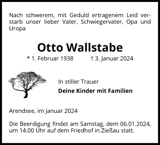 Traueranzeige von Otto Wallstabe von UEL