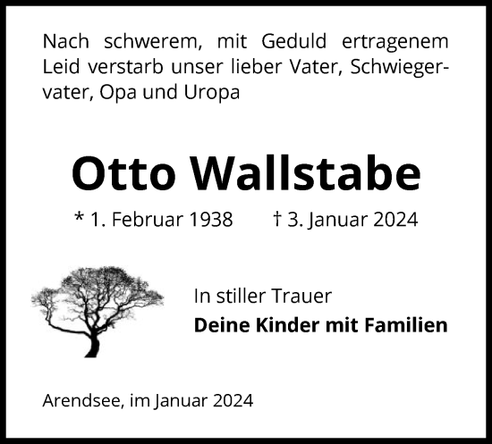 Traueranzeige von Otto Wallstabe von UEL