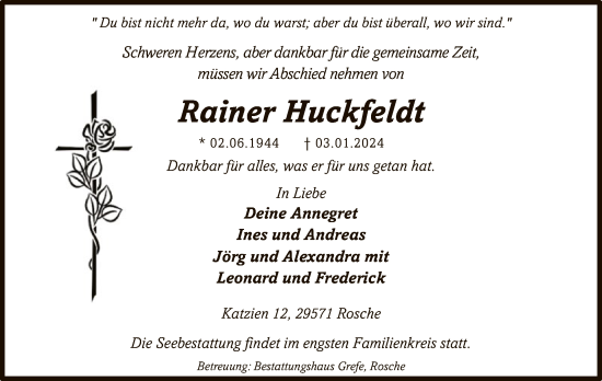 Traueranzeige von Rainer Huckfeldt von UEL