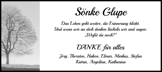 Traueranzeige von Sönke Glupe von UEL