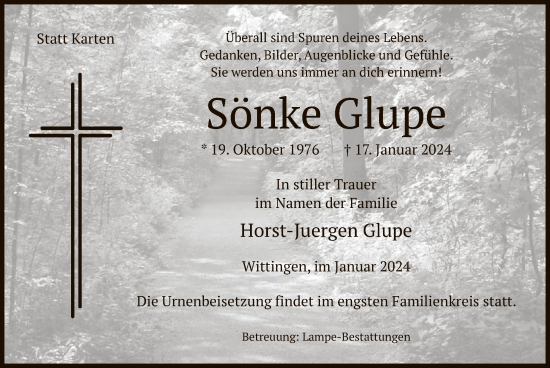 Traueranzeige von Sönke Glupe von UEL
