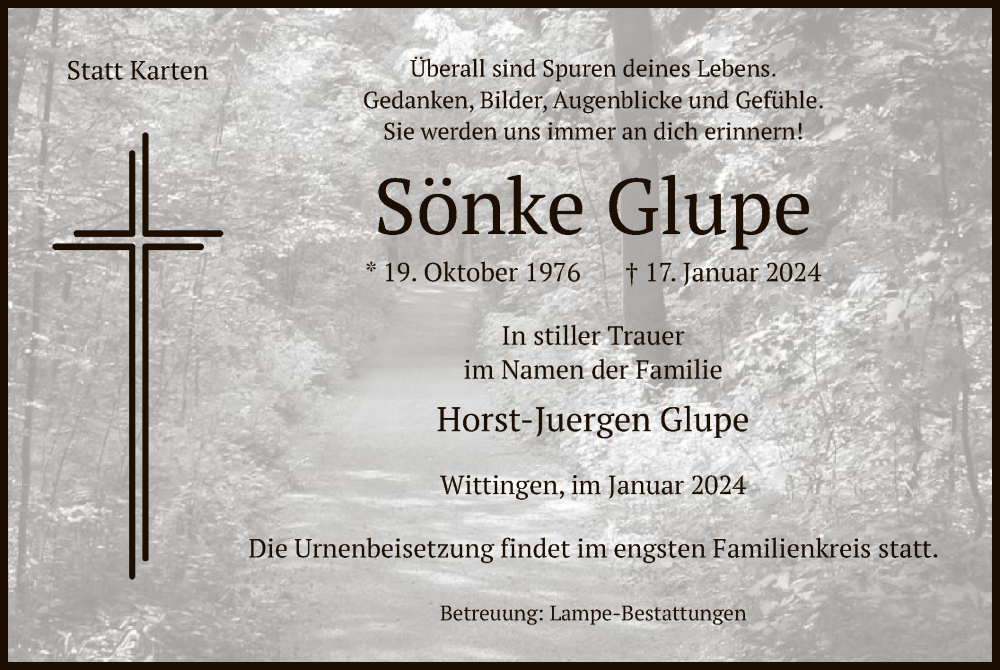  Traueranzeige für Sönke Glupe vom 25.01.2024 aus UEL