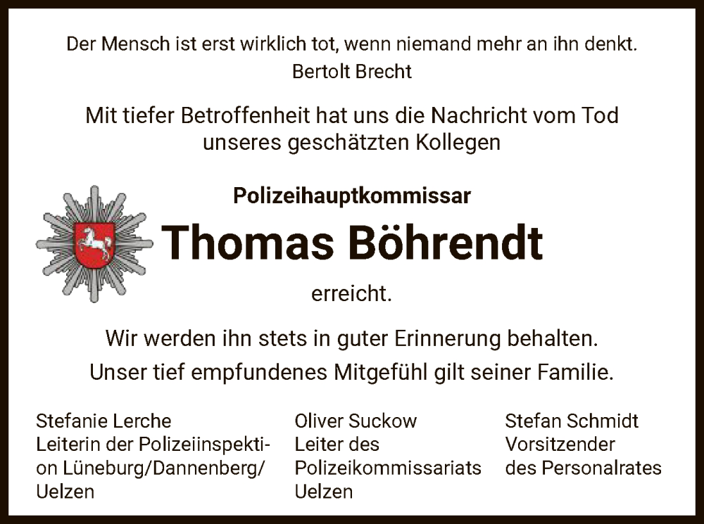  Traueranzeige für Thomas Böhrendt vom 06.01.2024 aus UEL