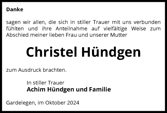 Traueranzeige von Christel Hündgen von UEL