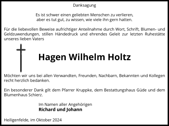 Traueranzeige von Hagen Wilhelm Holtz von UEL