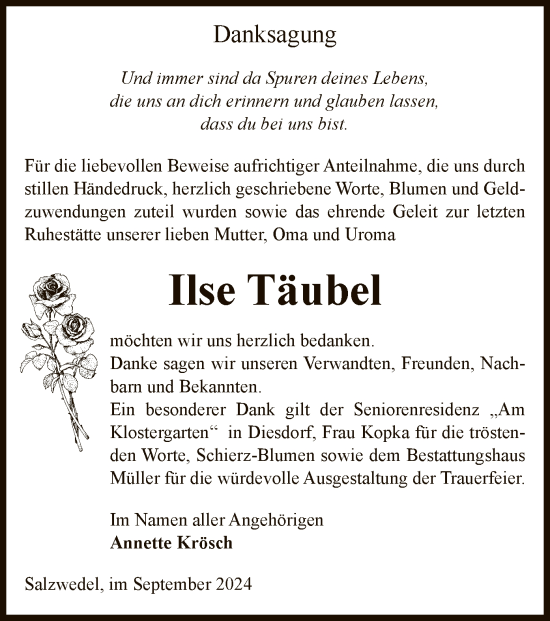 Traueranzeige von Ilse Täubel von UEL