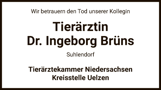 Traueranzeige von Ingeborg Brüns von UEL