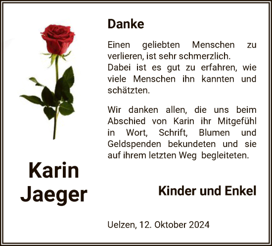 Traueranzeige von Karin Jaeger von UEL