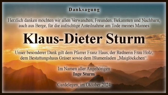 Traueranzeige von Klaus-Dieter Sturm von UEL