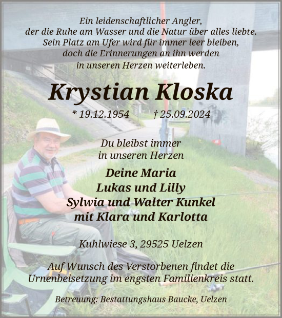 Traueranzeige von Krystian Kloska von UEL