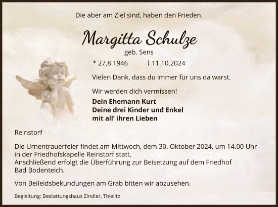 Traueranzeige von Margitta Schulze von UEL