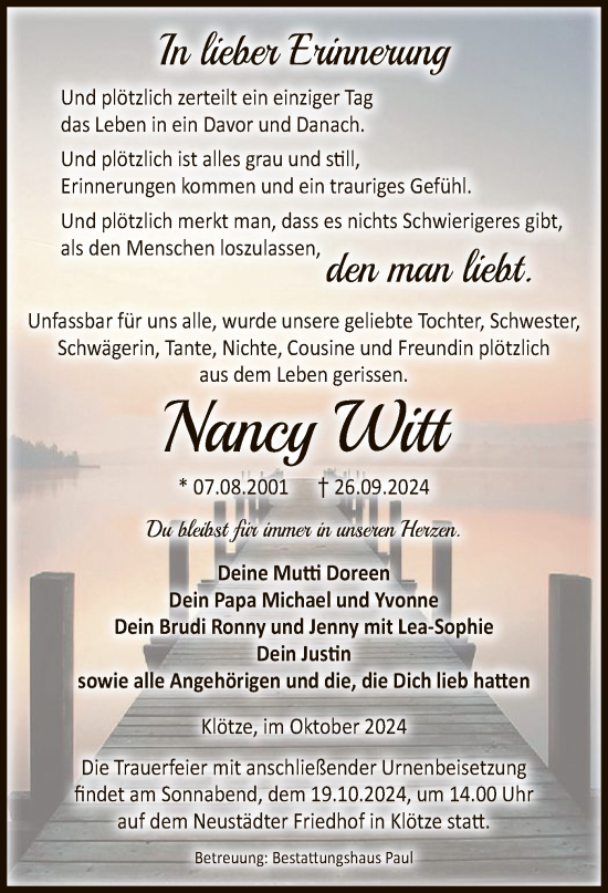 Traueranzeige von Nancy Witt von UEL