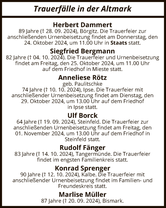 Traueranzeige von Totentafel vom 19.10.2024 von UEL
