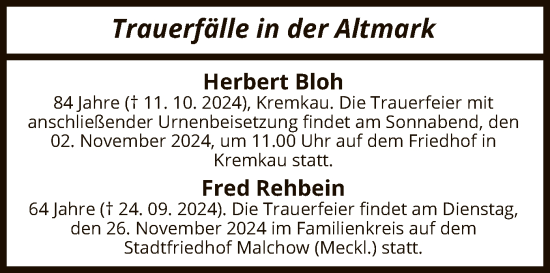 Traueranzeige von Totentafel vom 25.10.2024 von UEL