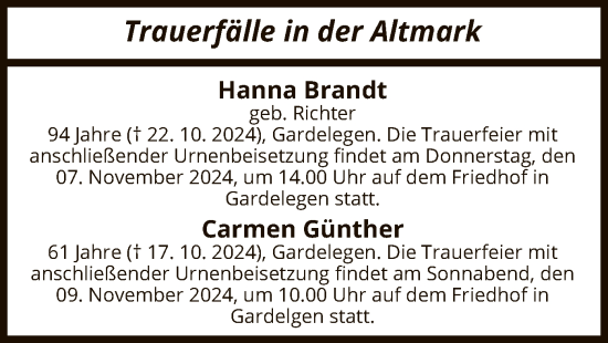 Traueranzeige von Trauerfälle  von UEL