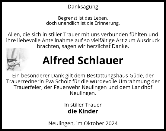 Traueranzeige von Alfred Schlauer von UEL