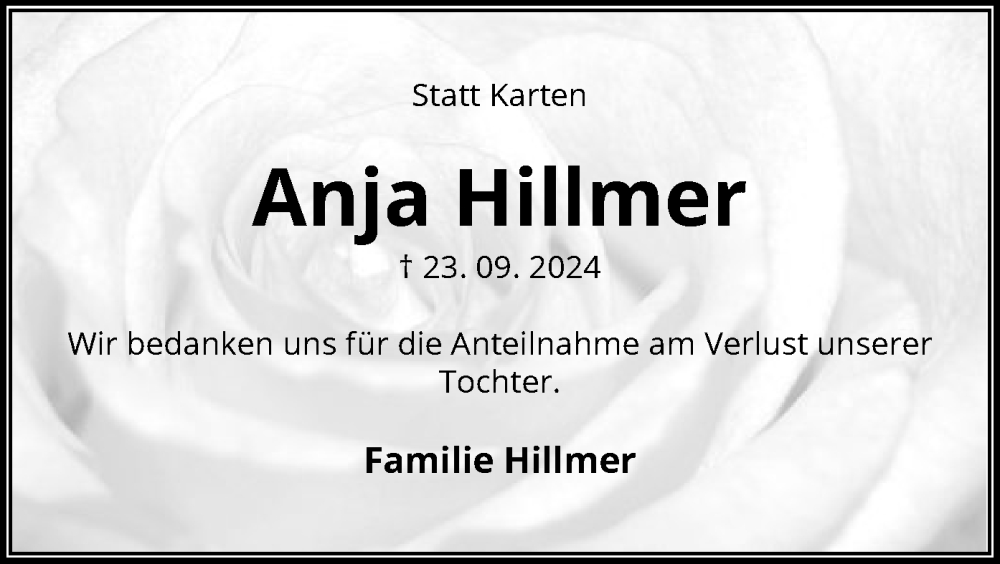  Traueranzeige für Anja Hillmer vom 01.11.2024 aus UEL