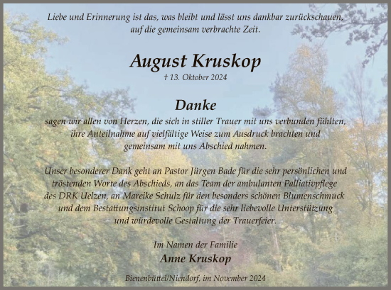 Traueranzeige von August Kruskop von UEL