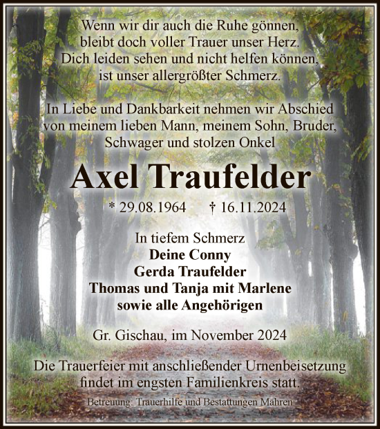 Traueranzeige von Axel Traufelder von UEL